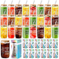 Floral Gratitude 24-Piece Glass Cup Set with Lids & Straws