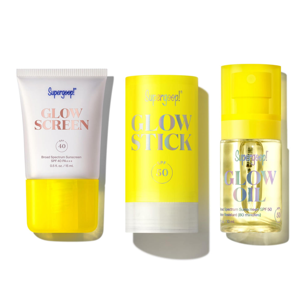 Supergoop! Glow Kit - Includes Glowscreen SPF 40 (0.5 oz) Full-Size Glow Stick SPF 50 (0.7 oz) and Glow Oil SPF 50 (1.0 fl oz)