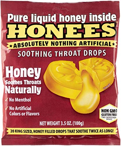 Honees Honey Filled Drops Honey Cough Drops with Real Honey-Natural Sore Throat Relief-Nothing Artificial-Throat Coat Lozenges Natural Cough Suppressant Non-GMO Gluten Free (12 Pack – 240 drops)