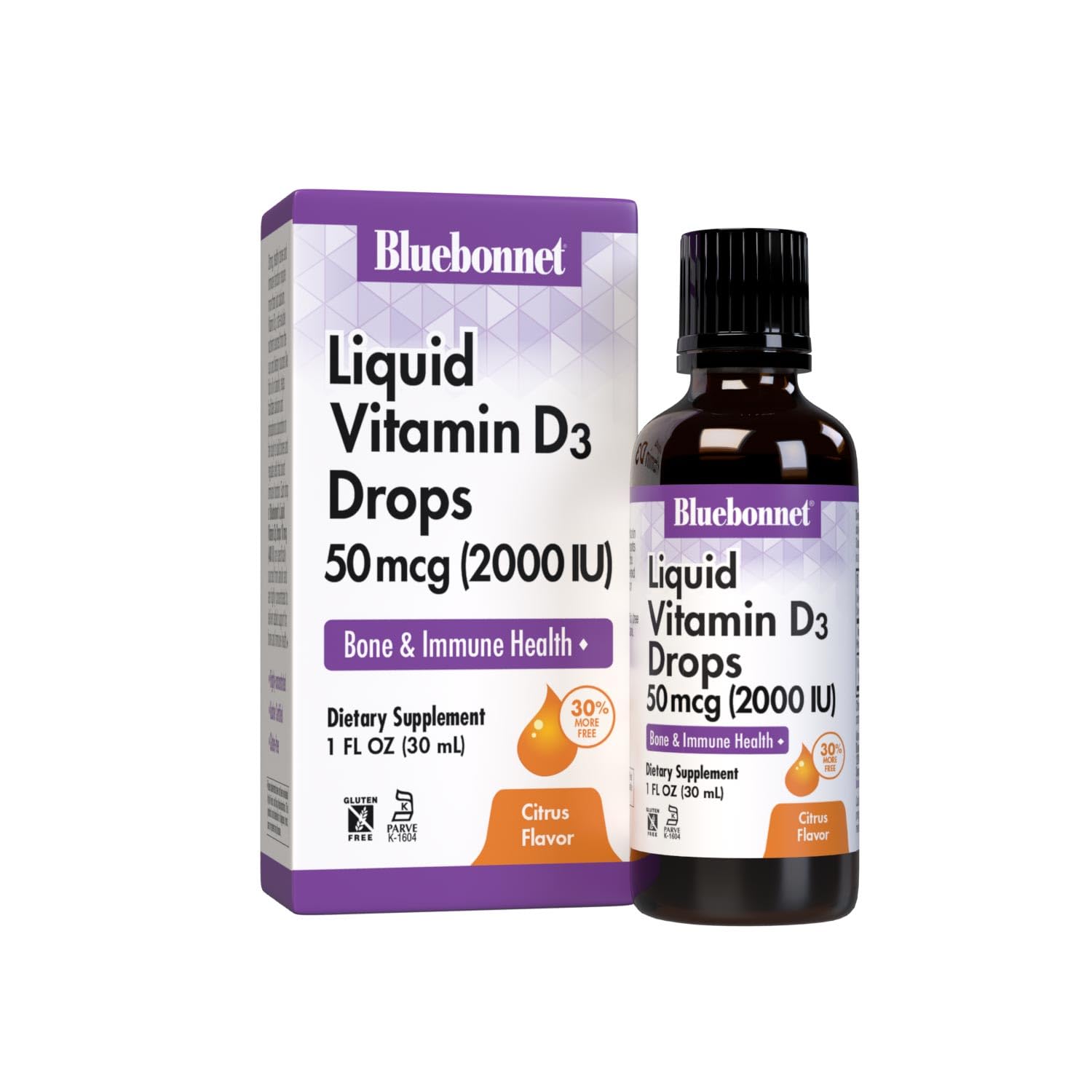 BlueBonnet Liquid Vitamin D3 Drops 2000 IU Natural Citrus Flavor 1 Fl Oz